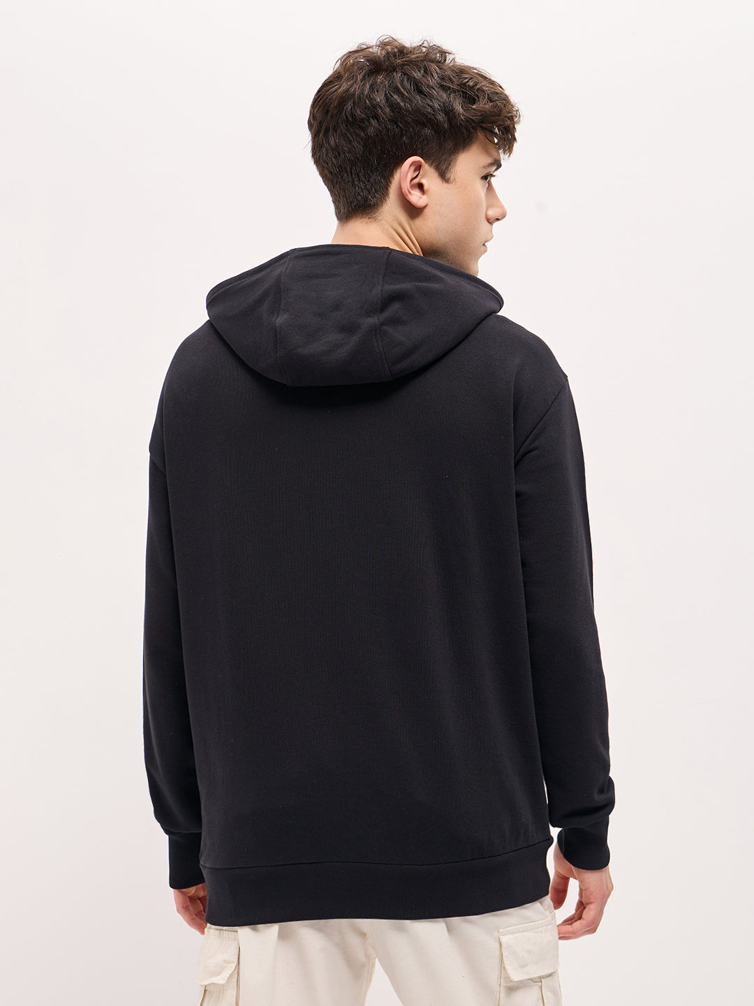 Men Black Pixelated Graphic Design Relax Fit Hoodie