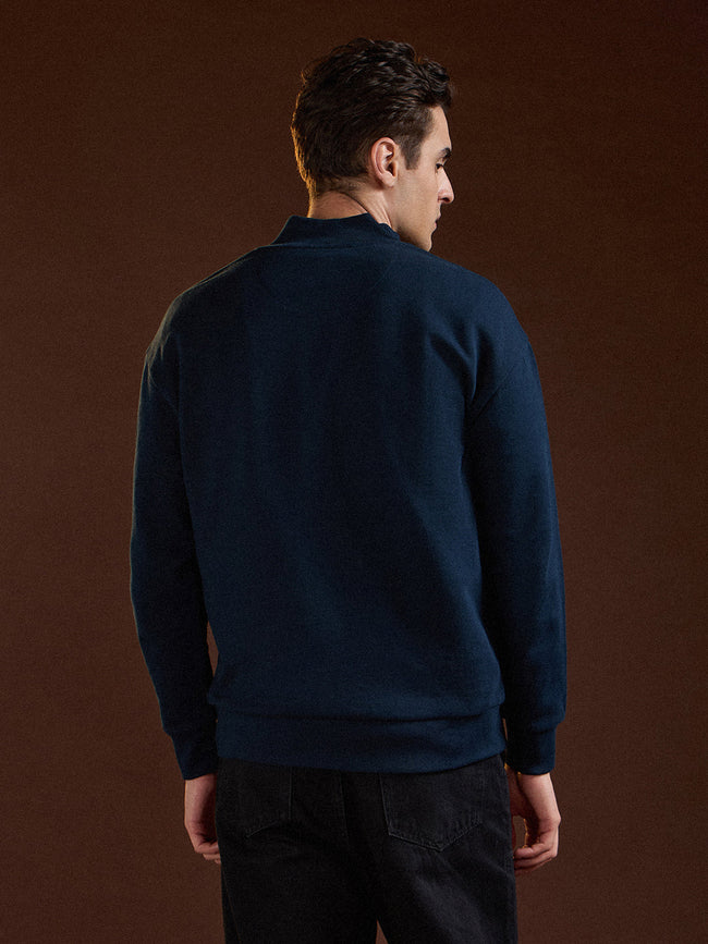 Men Blue Half-Zip Relax Fit Sweatshirt