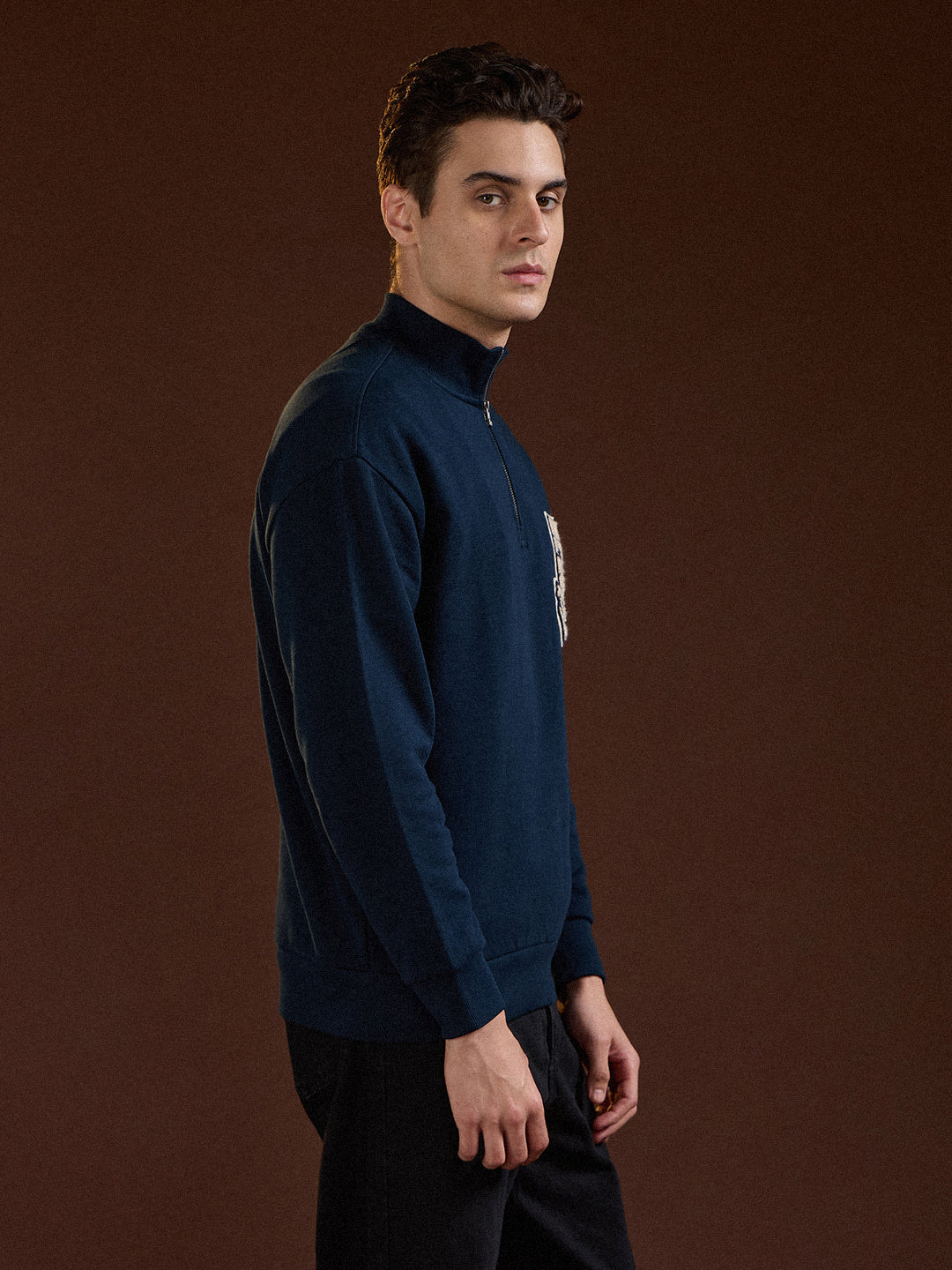 Men Blue Half-Zip Relax Fit Sweatshirt
