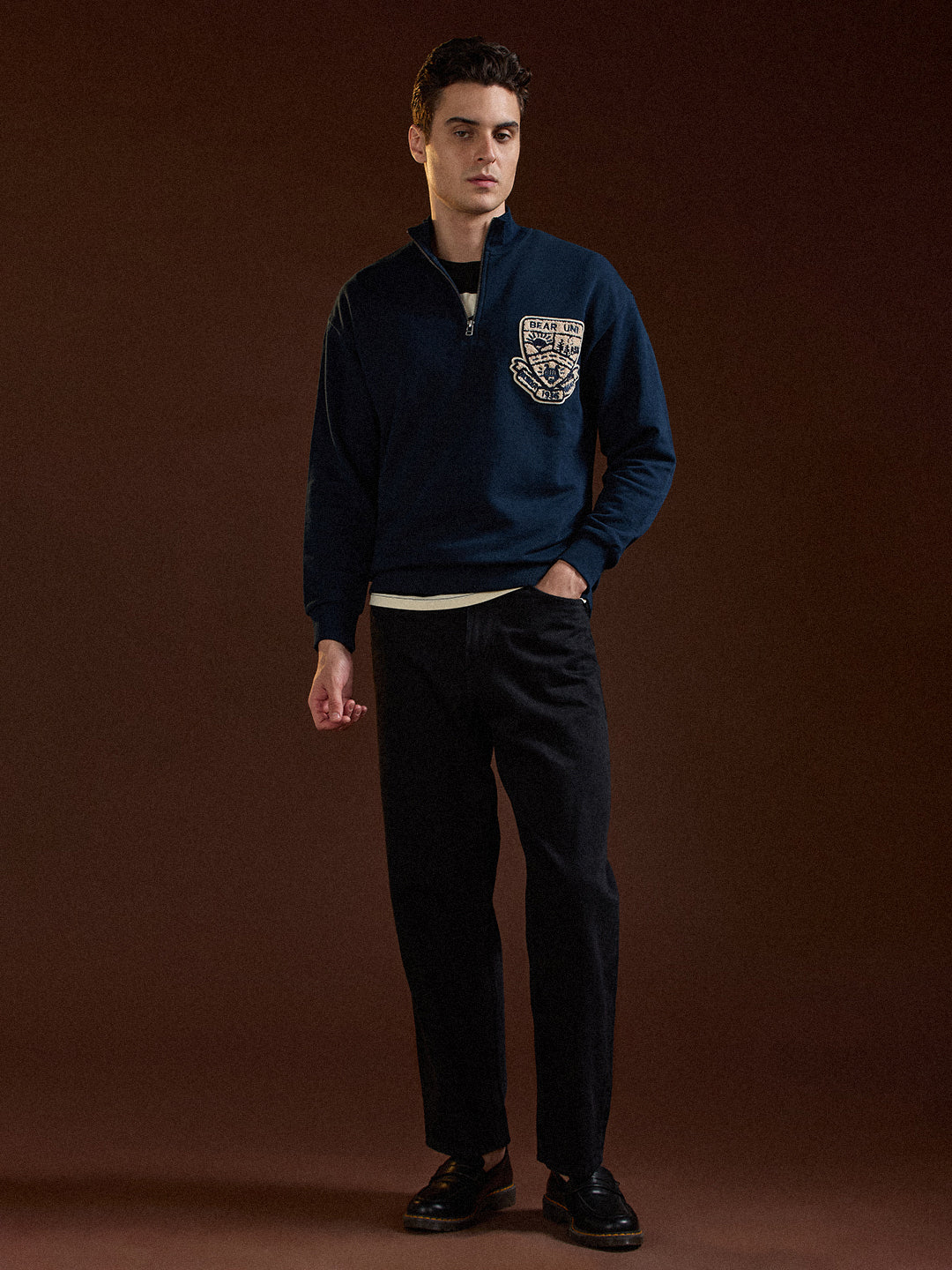 Men Blue Half-Zip Relax Fit Sweatshirt