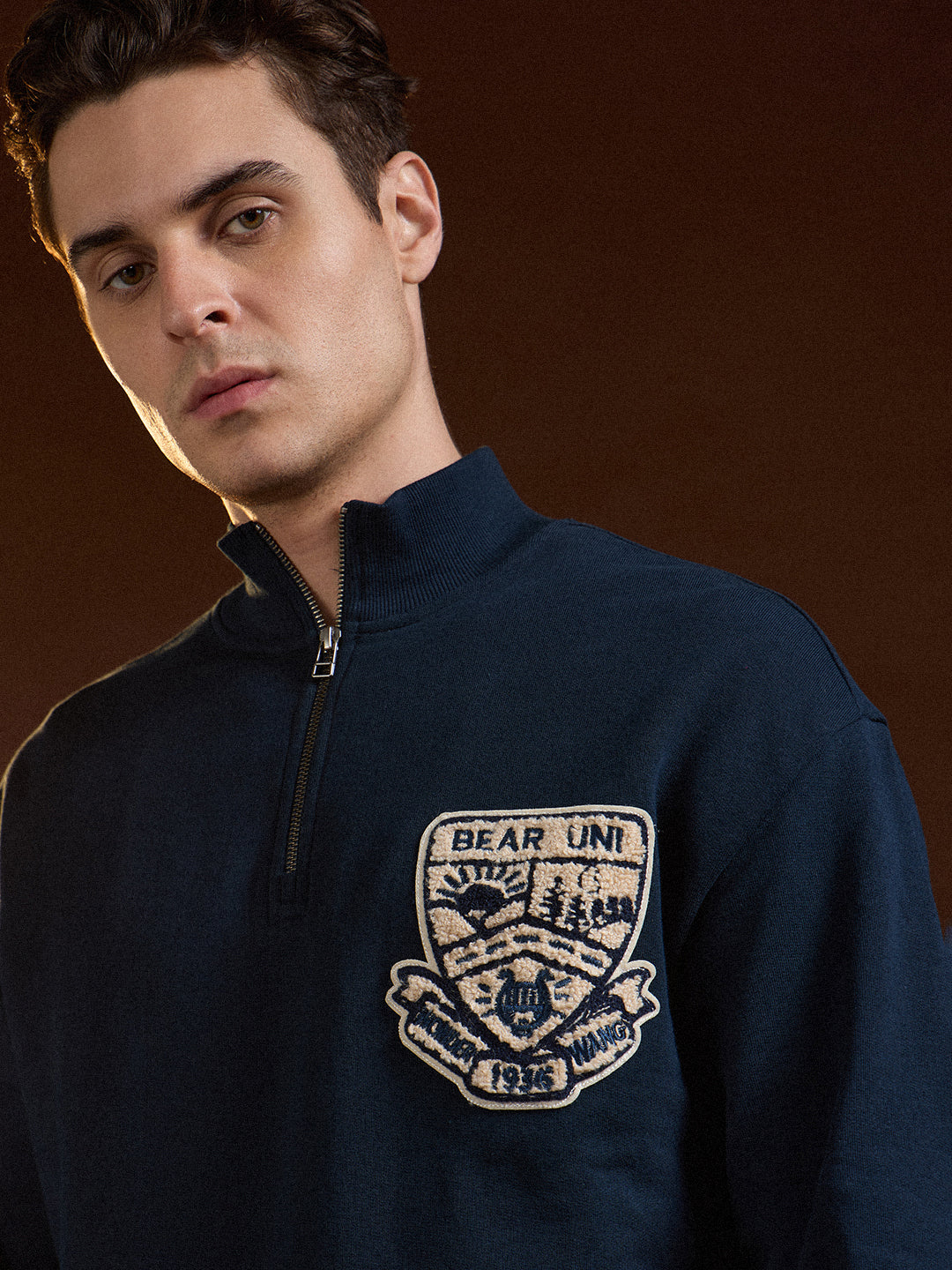 Men Blue Half-Zip Relax Fit Sweatshirt