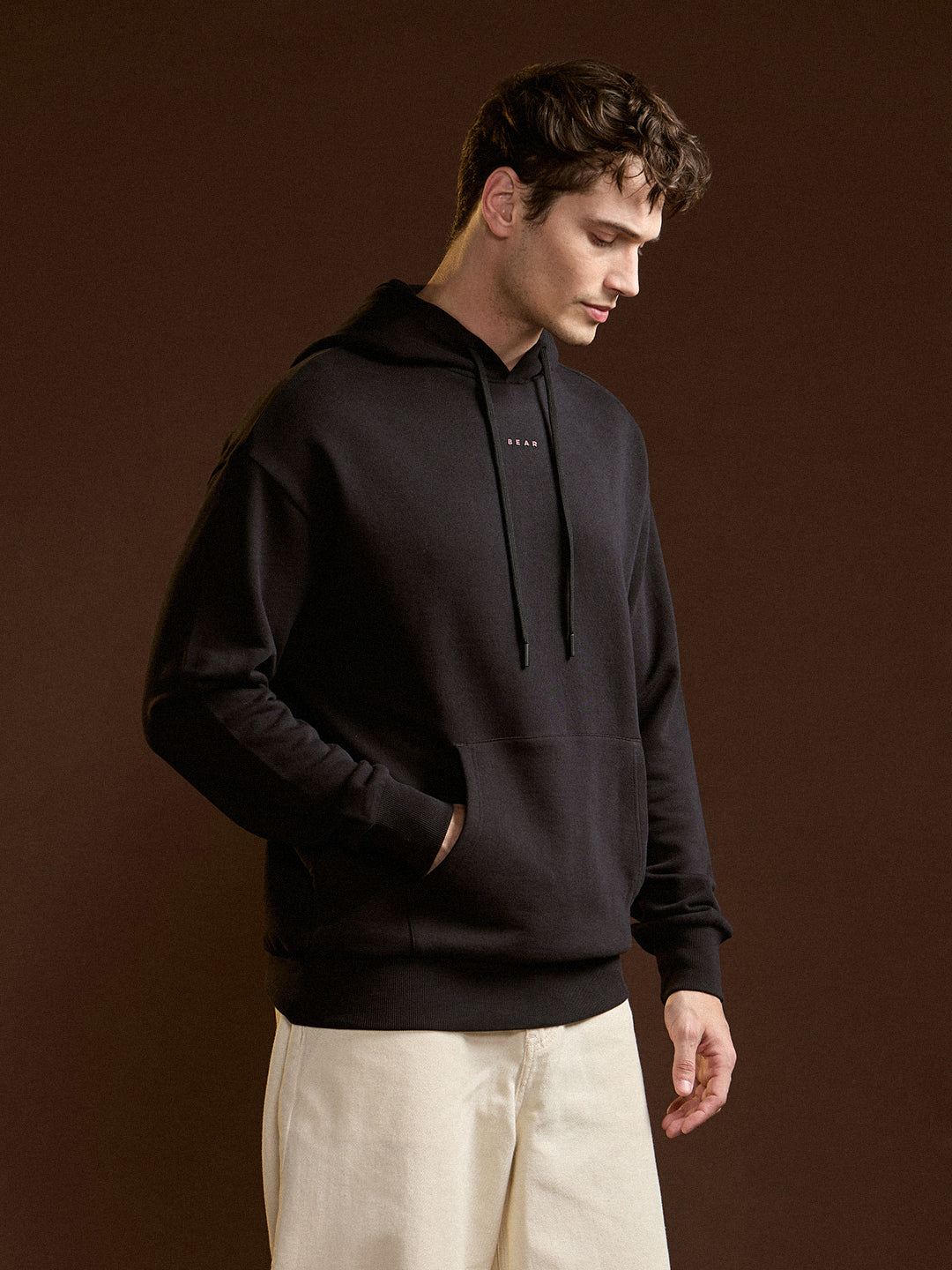Men Black Relaxed Fit Hoodie