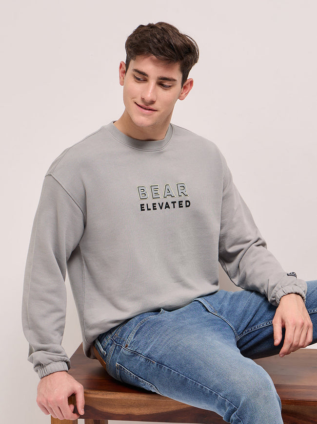 Men Grey Graphic Printed Relax Fit Crew Neck Sweatshirt