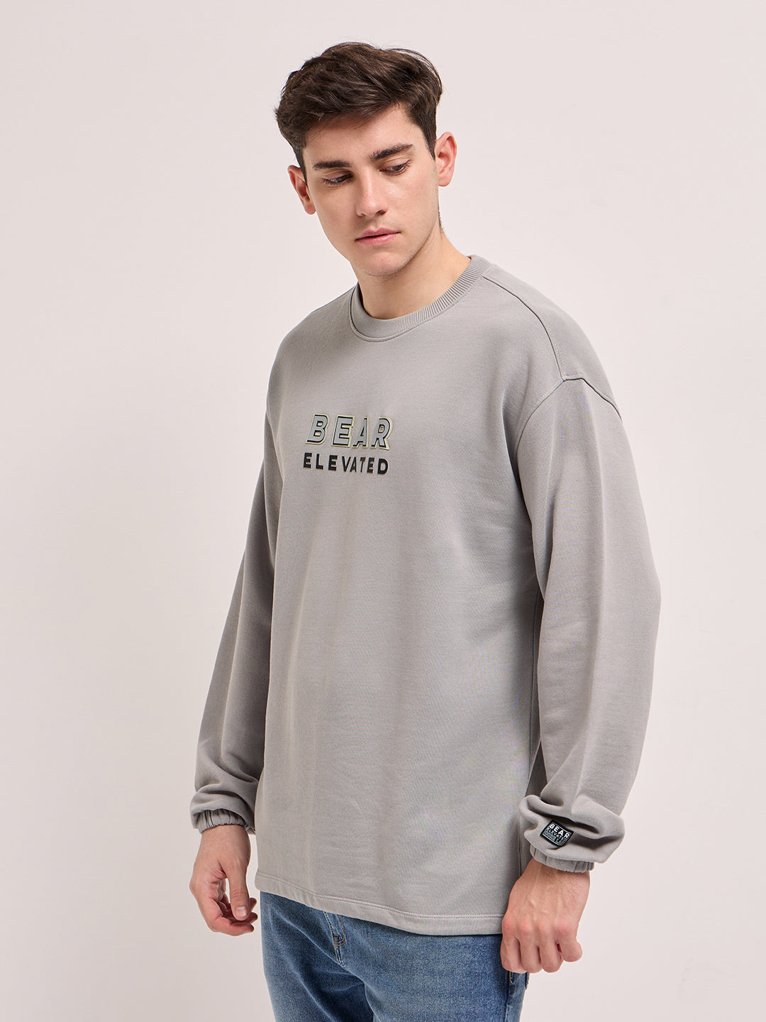 Men Grey Graphic Printed Relax Fit Crew Neck Sweatshirt