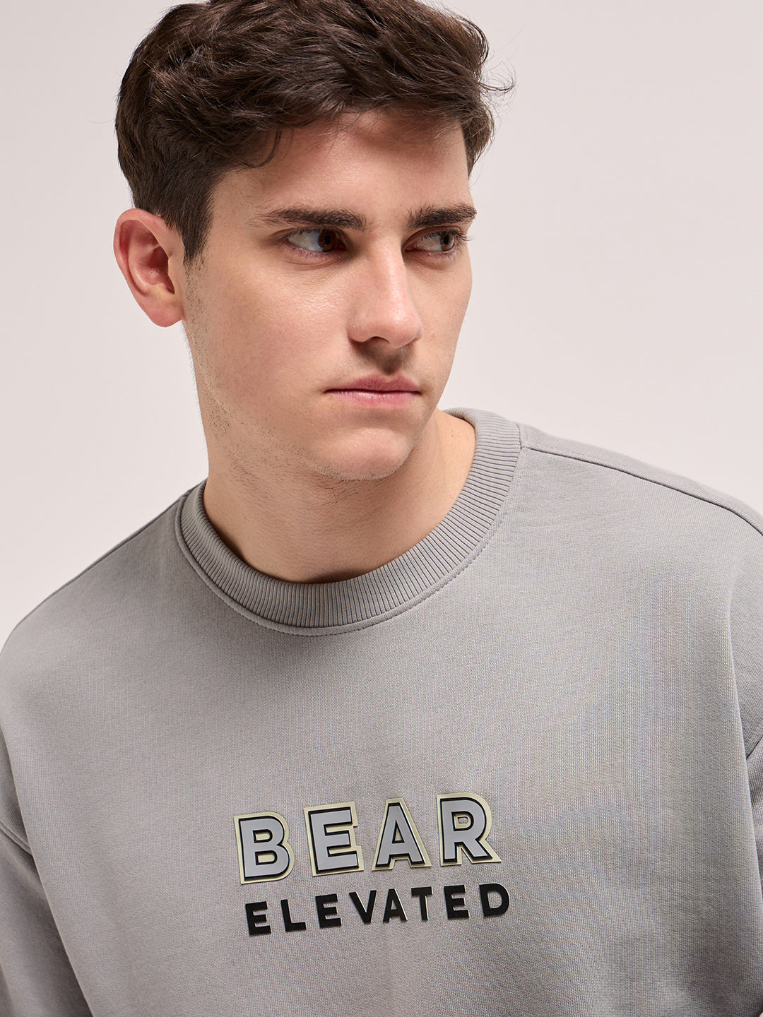 Men Grey Graphic Printed Relax Fit Crew Neck Sweatshirt