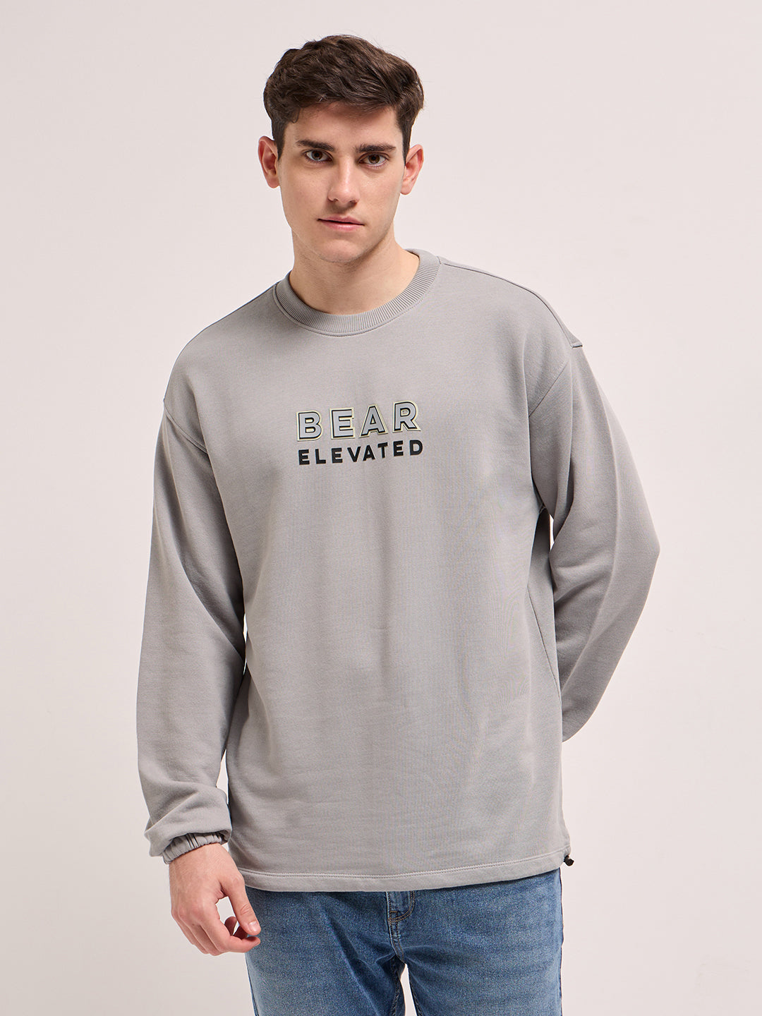 Men Grey Graphic Printed Relax Fit Crew Neck Sweatshirt