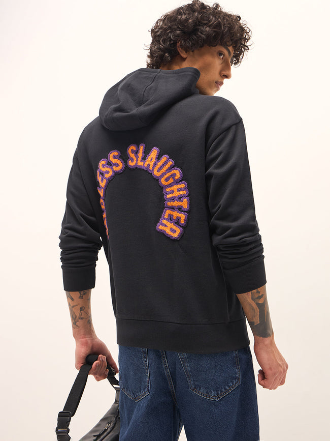 Men Black Relaxed Fit Hoodie