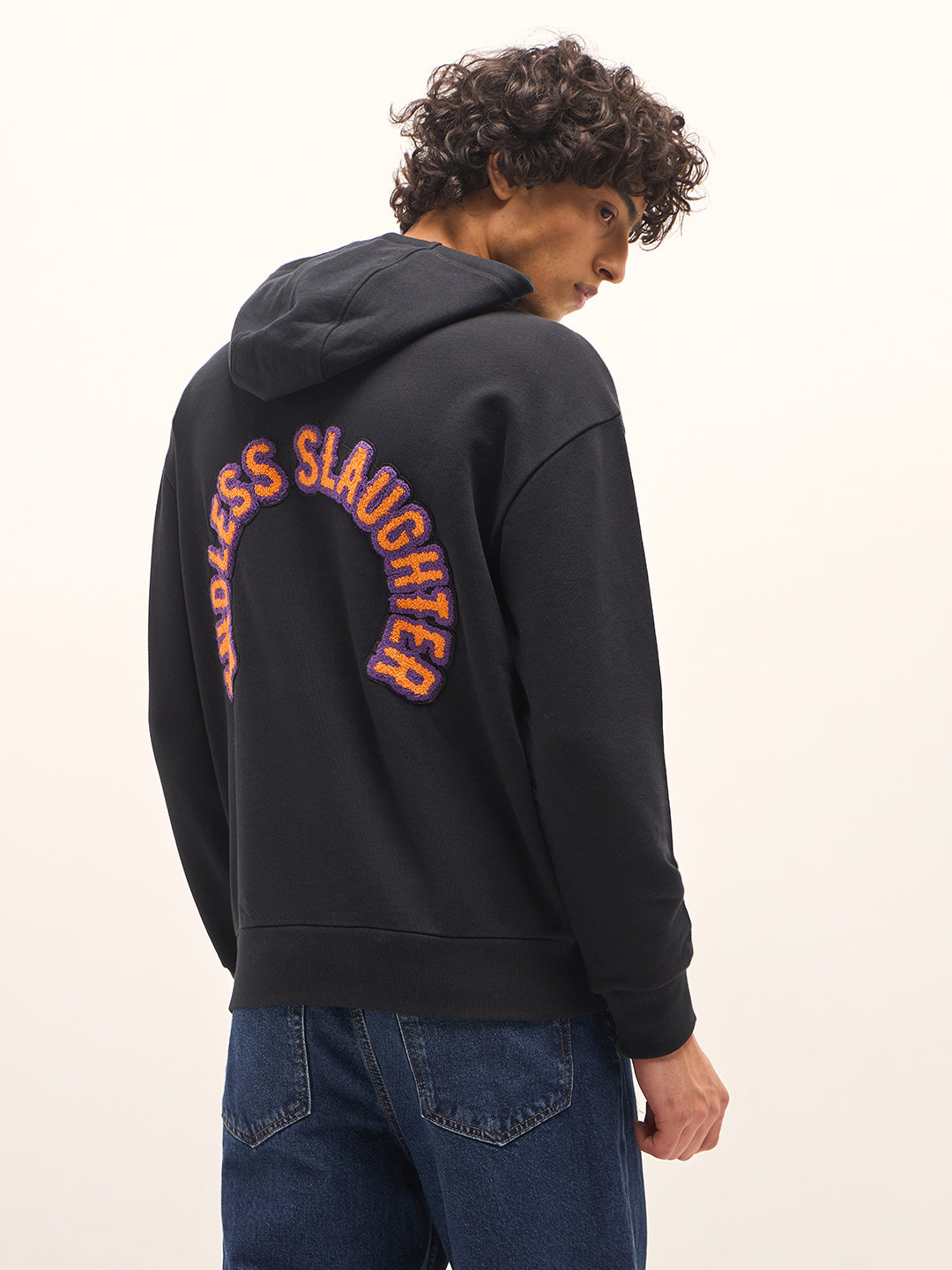 Men Black Relaxed Fit Hoodie