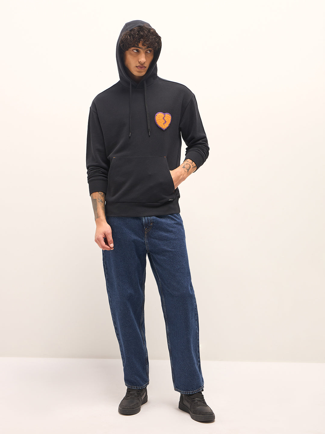 Men Black Relaxed Fit Hoodie