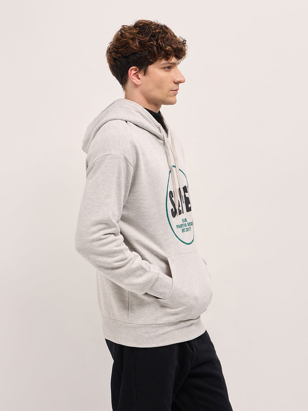 Men Grey Relaxed Fit Hoodie