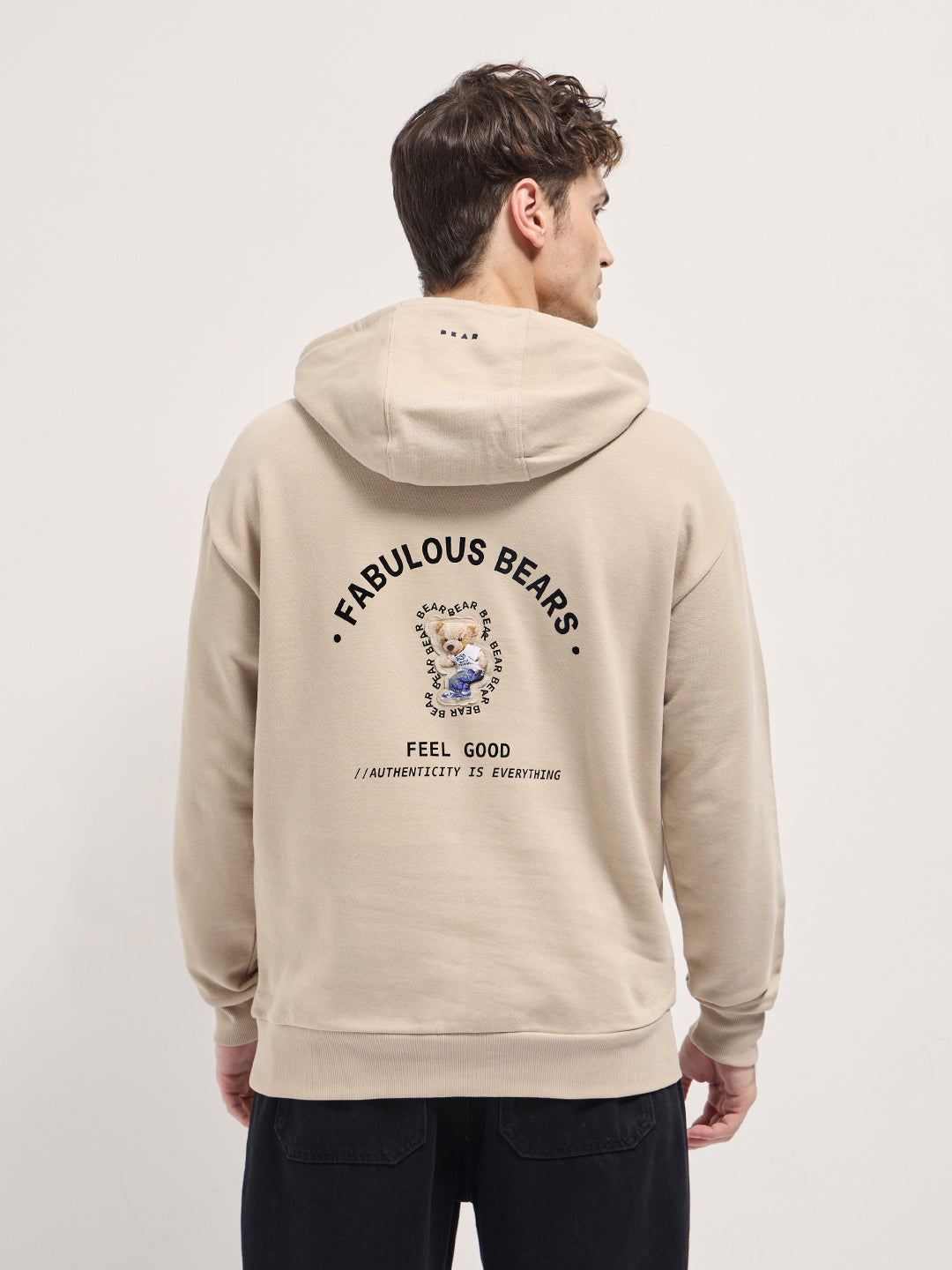 Men Beige Relaxed Fit Hoodie