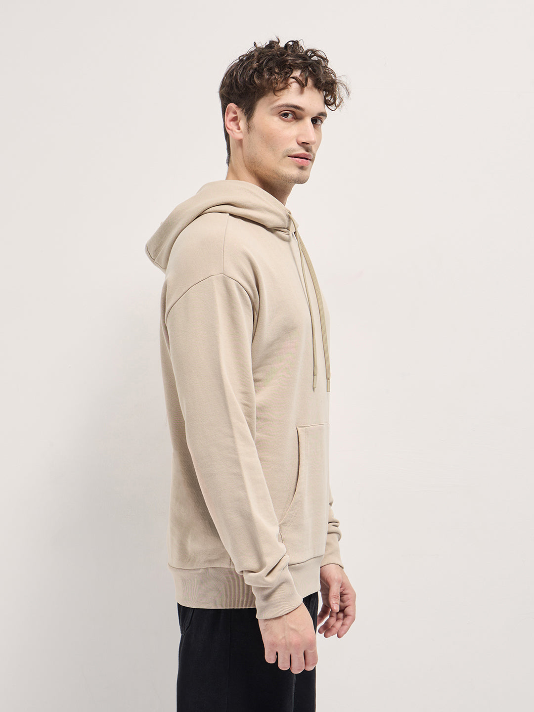 Men Beige Relaxed Fit Hoodie