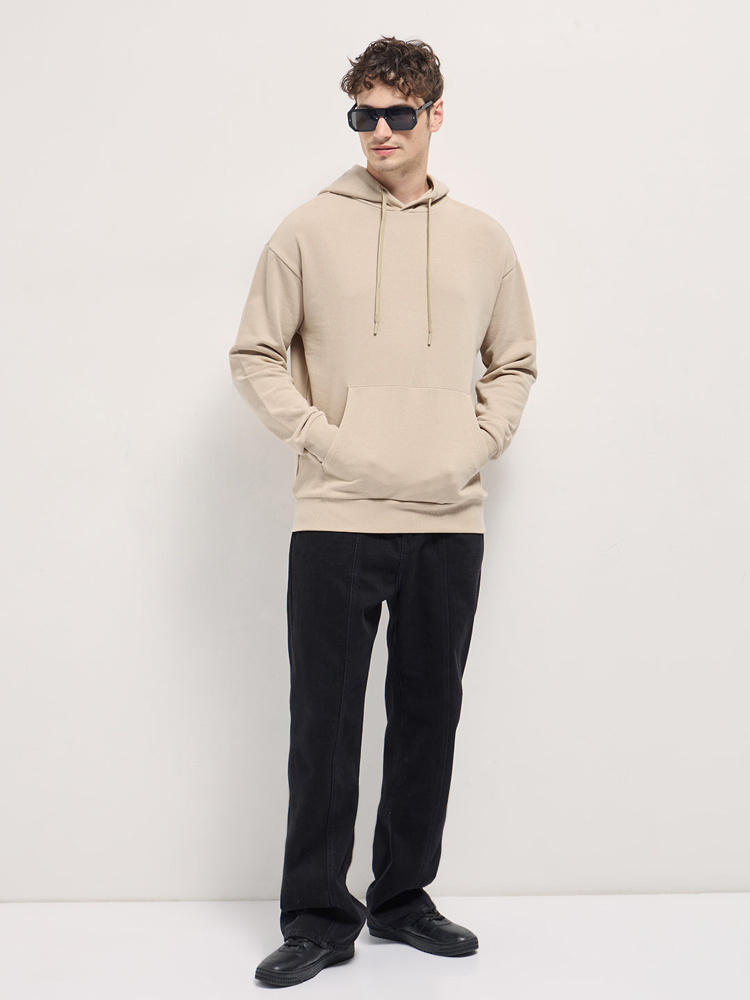 Men Beige Relaxed Fit Hoodie