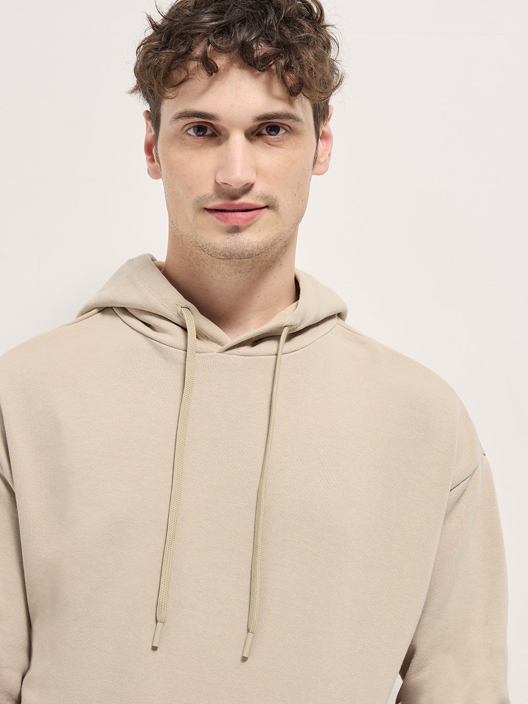 Men Beige Relaxed Fit Hoodie