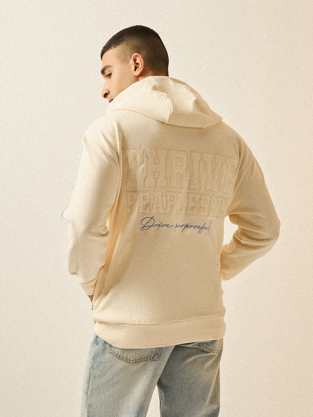 Men Beige Relaxed Fit Hoodie