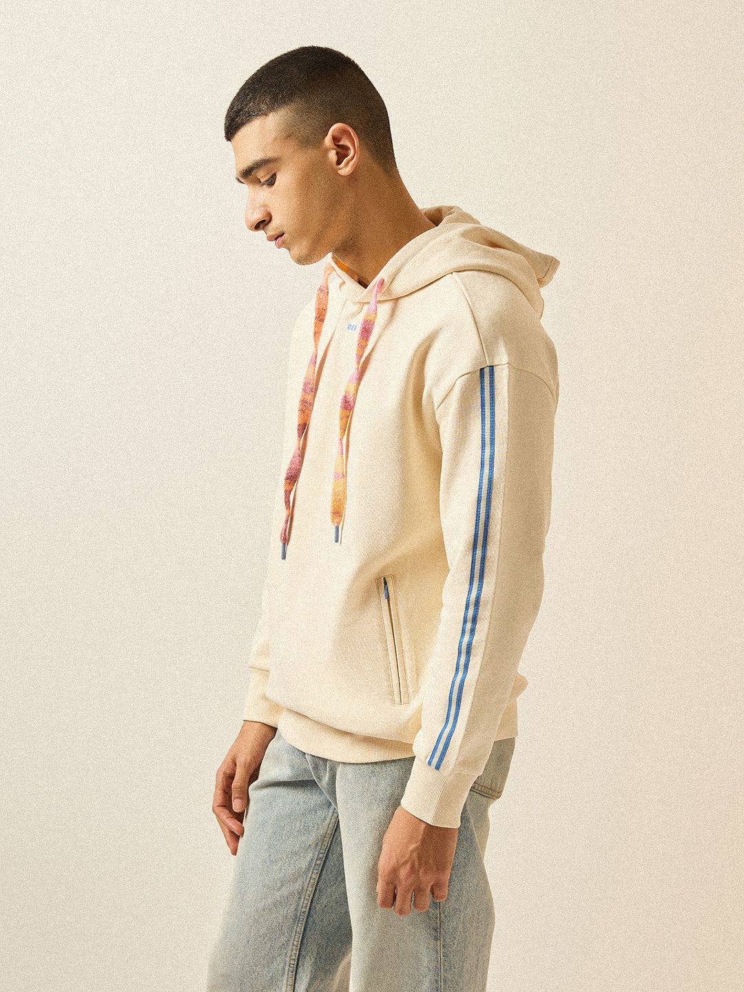 Men Beige Relaxed Fit Hoodie