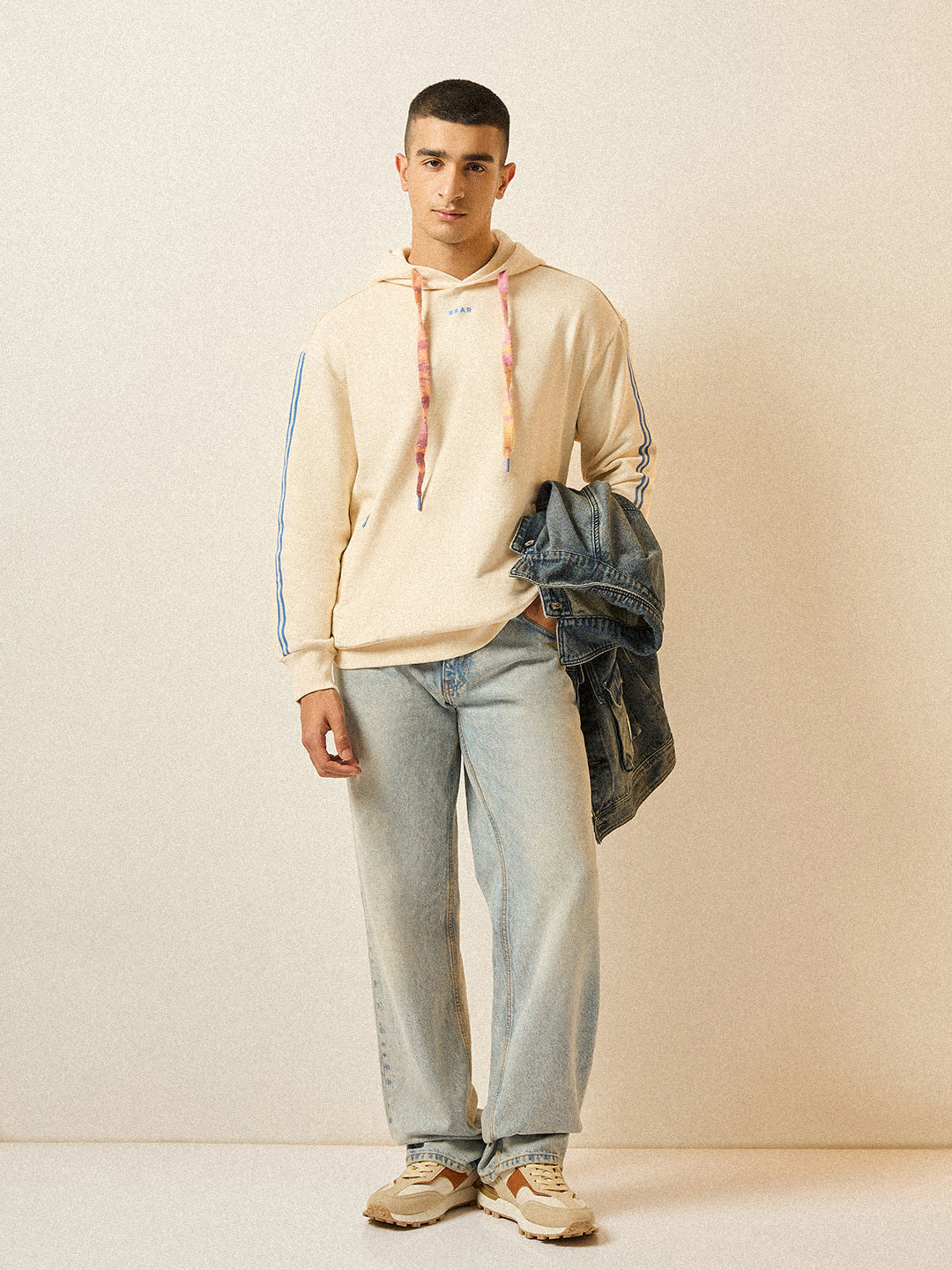Men Beige Relaxed Fit Hoodie