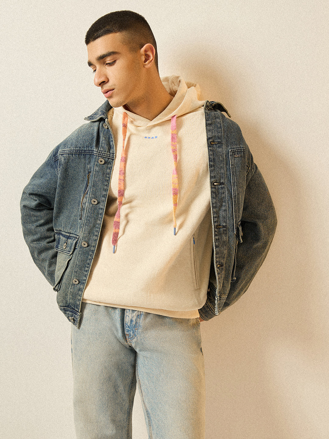 Men Beige Relaxed Fit Hoodie