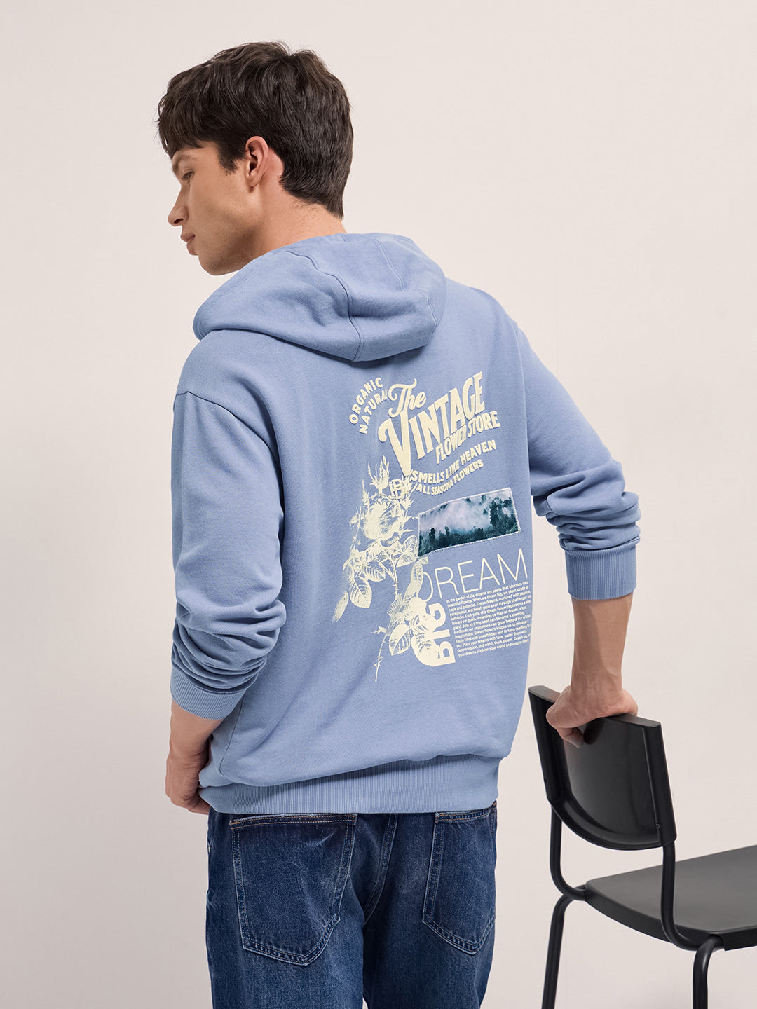 Men Blue Relaxed Fit Hoodie