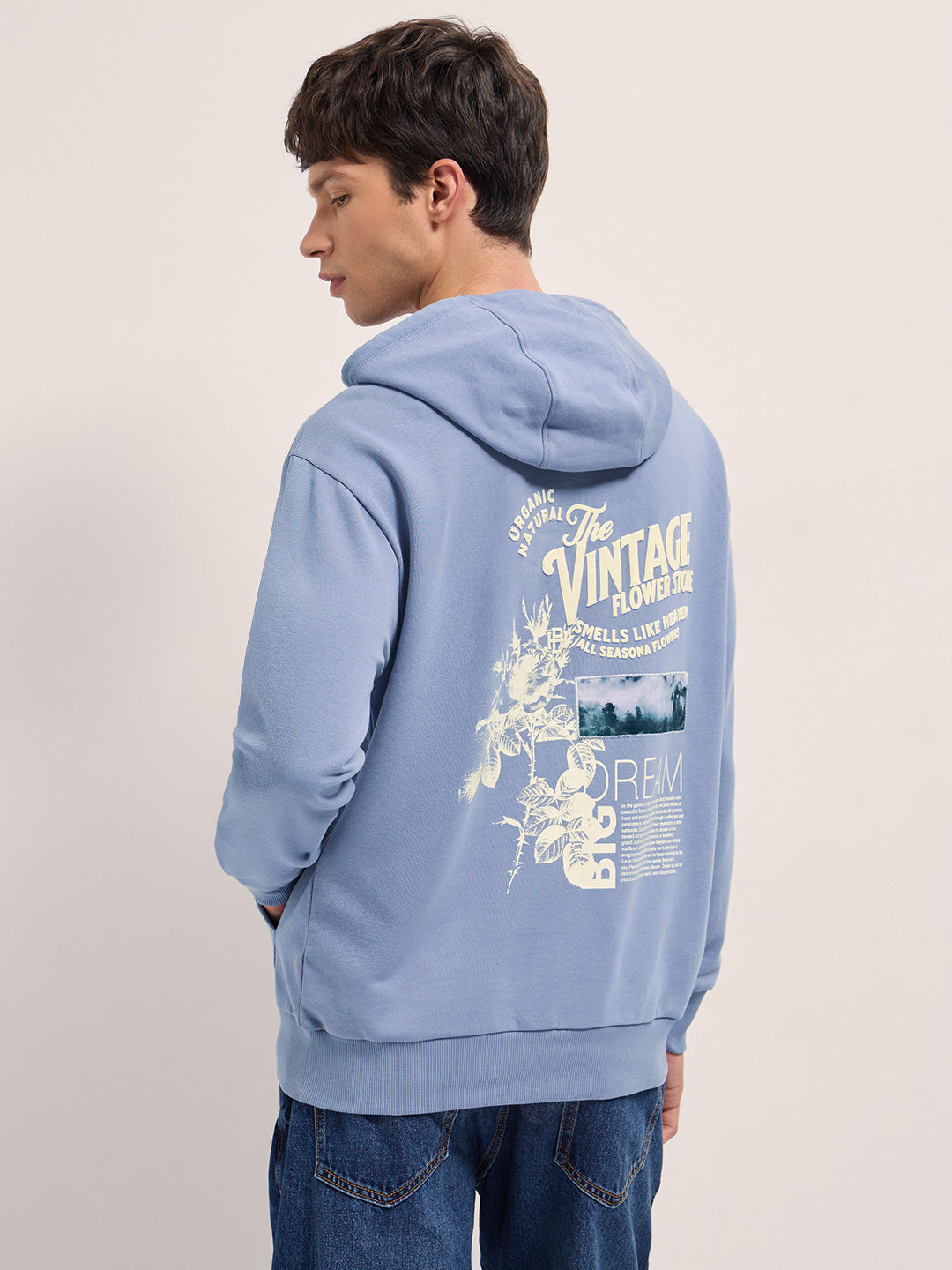 Men Blue Relaxed Fit Hoodie