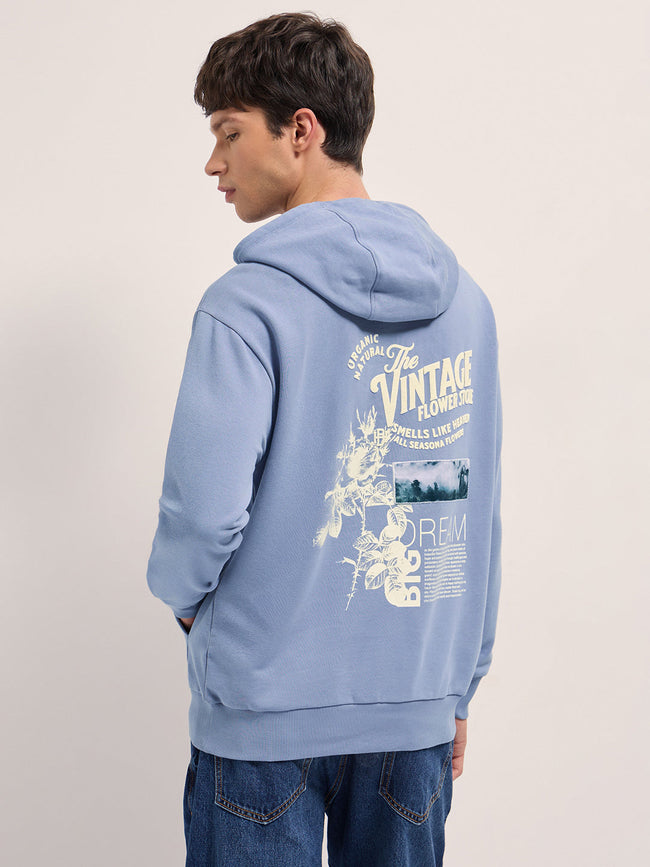 Men Blue Relaxed Fit Hoodie