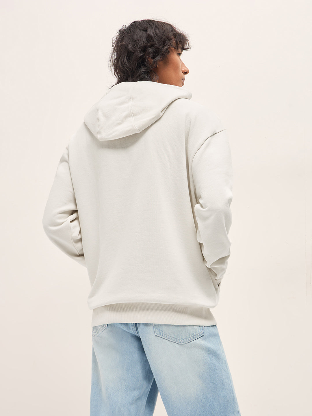 Men White Relaxed Fit Hoodie