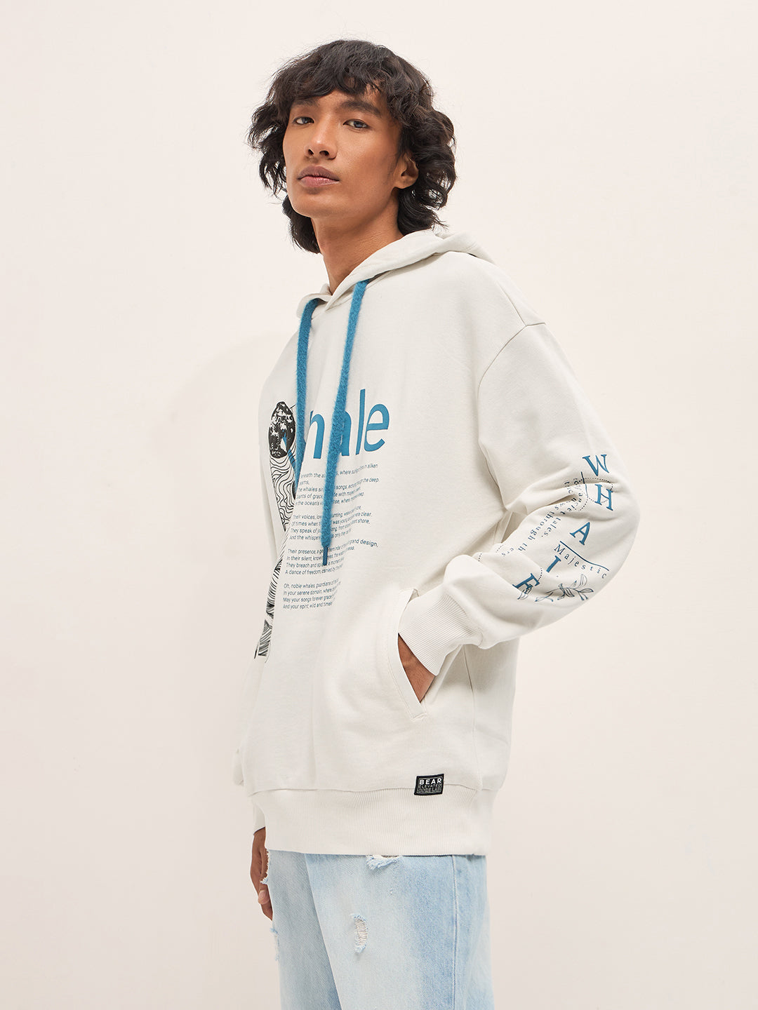 Men White Relaxed Fit Hoodie