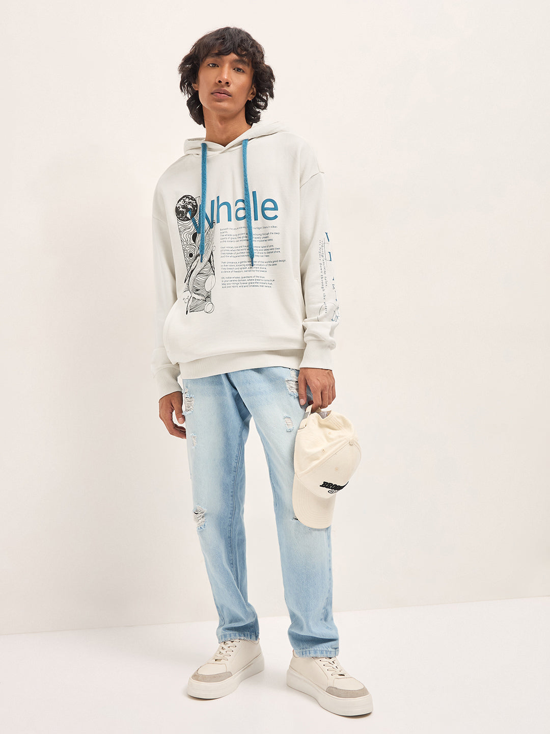 Men White Relaxed Fit Hoodie