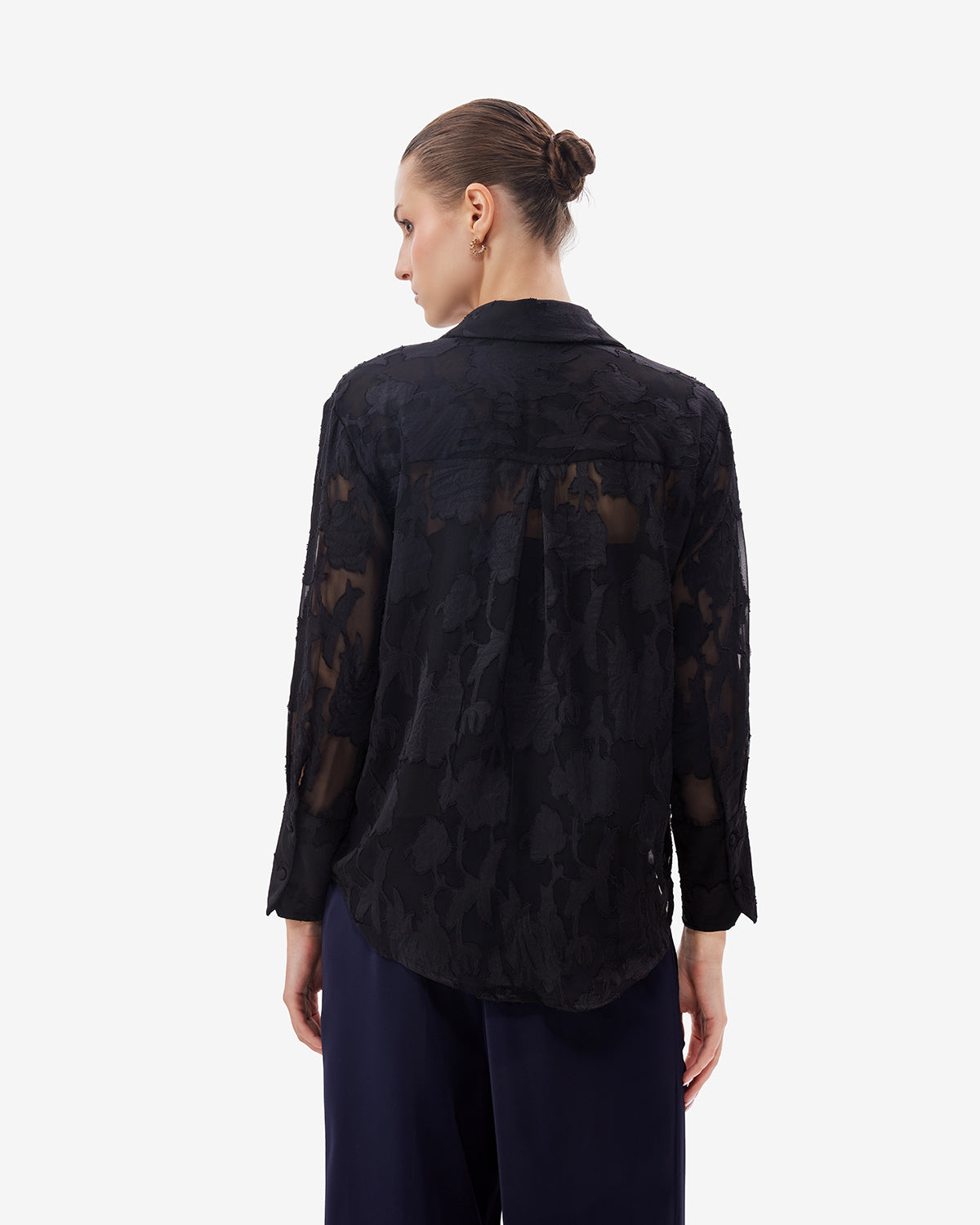 Women Black Jacquard Shirt With Camisole