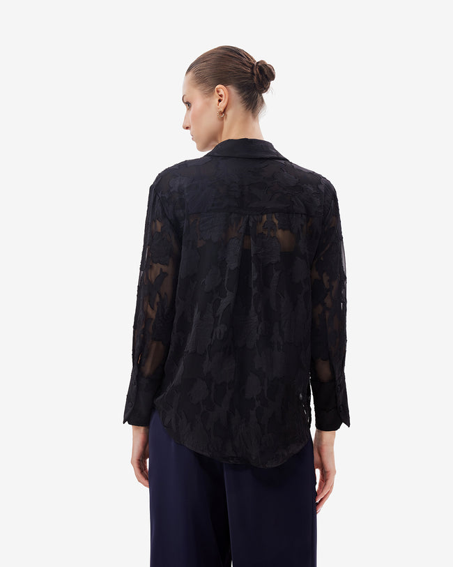Women Black Jacquard Shirt With Camisole