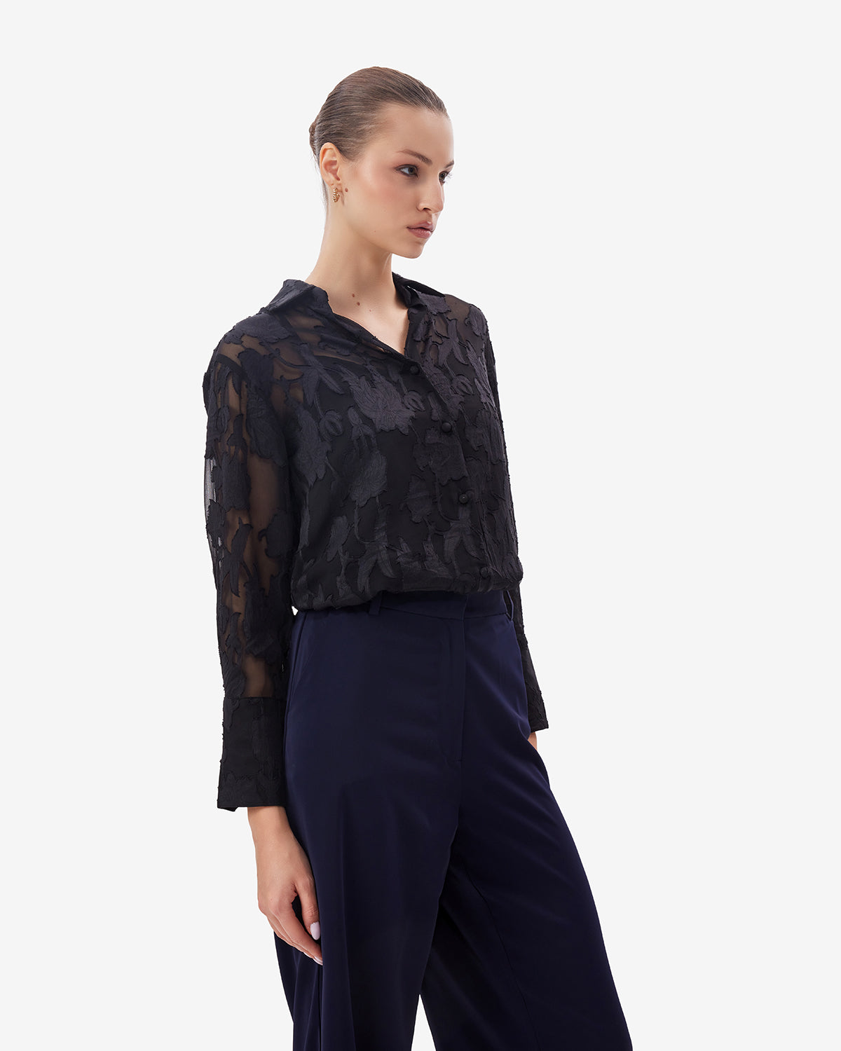 Women Black Jacquard Shirt With Camisole