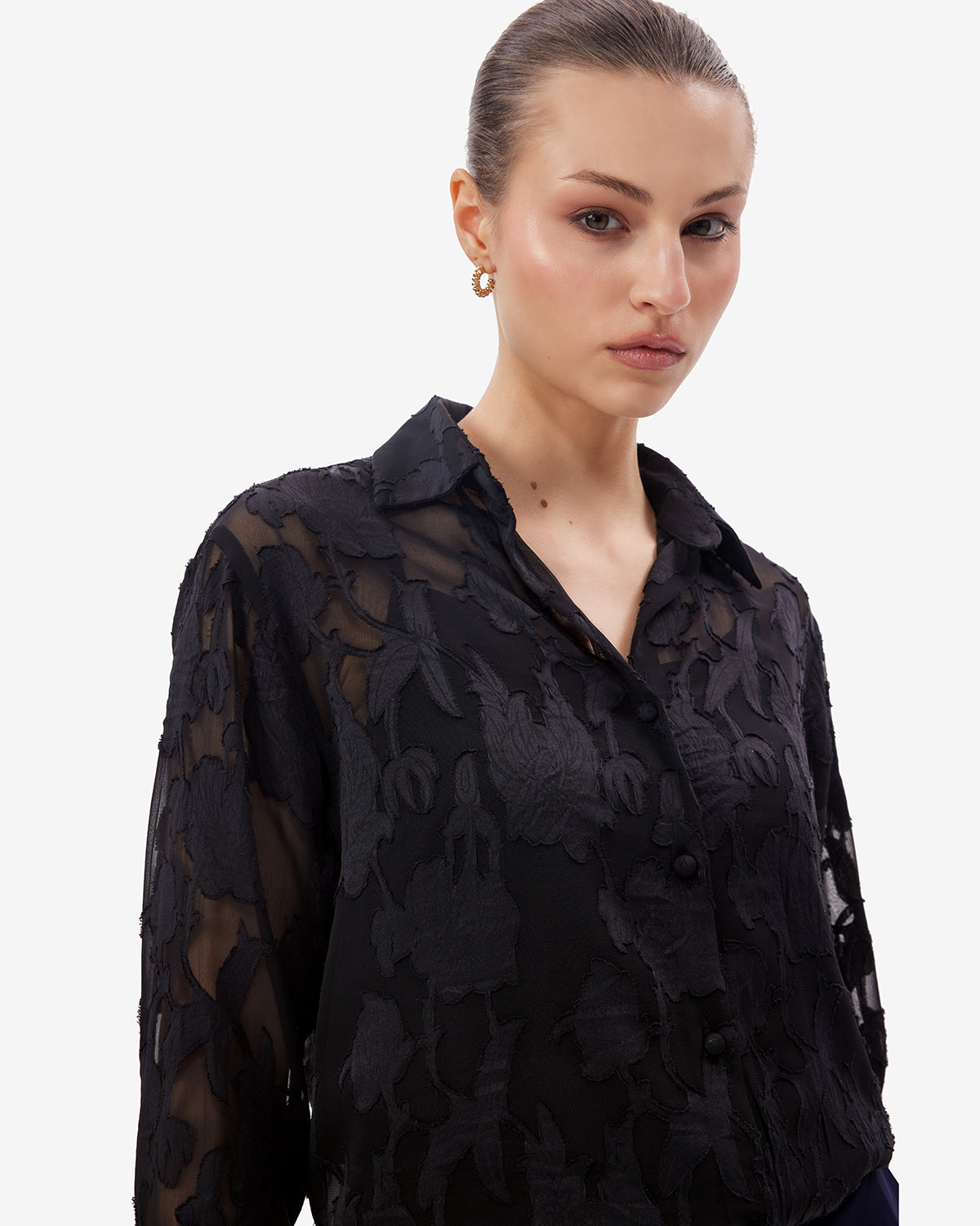 Women Black Jacquard Shirt With Camisole