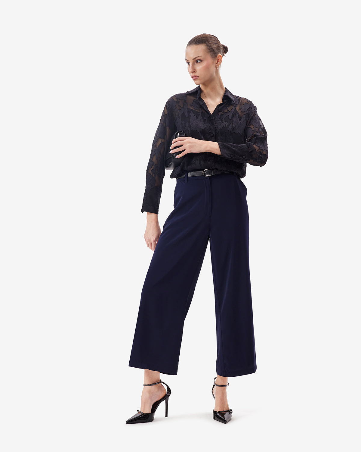 Women Black Jacquard Shirt With Camisole