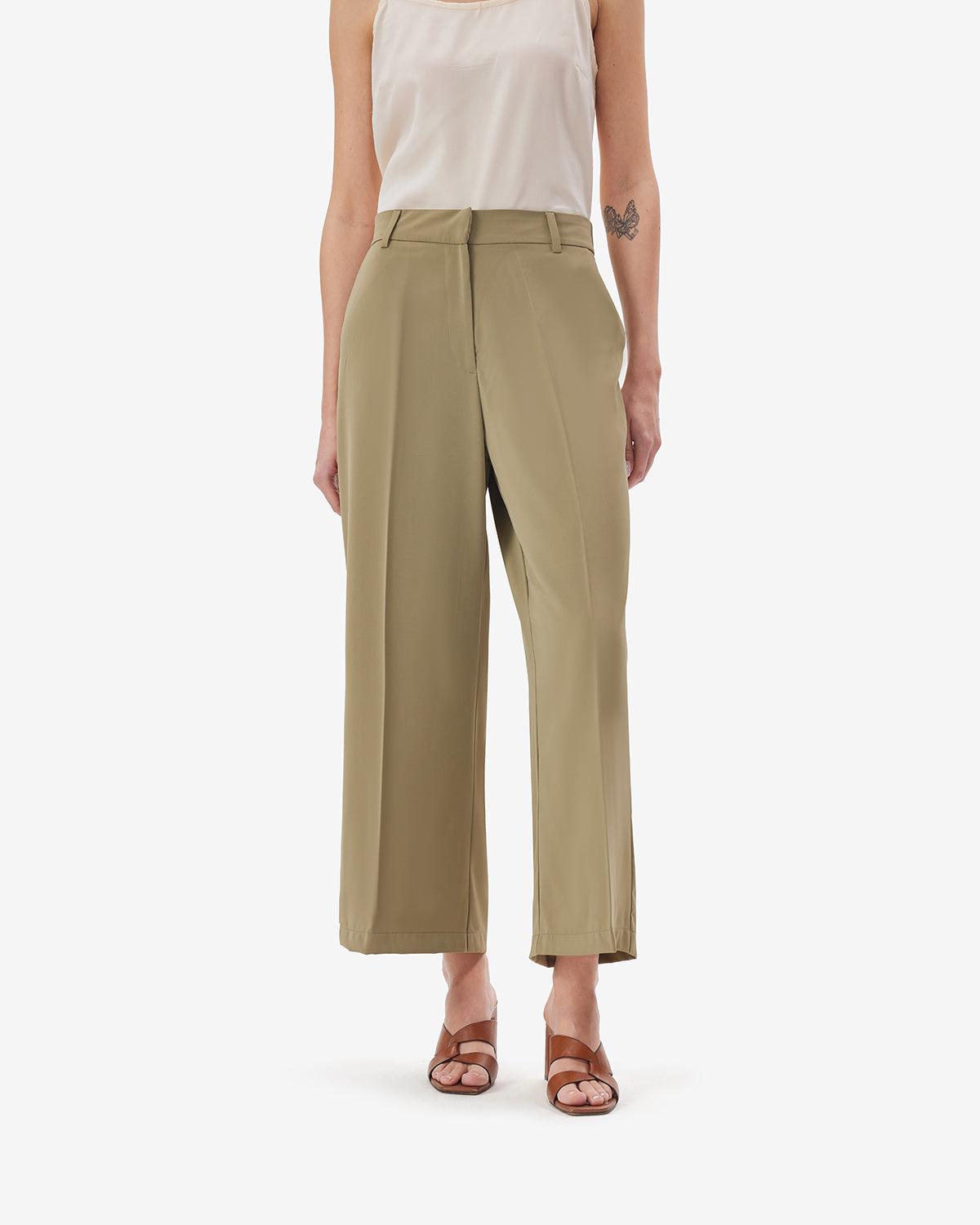 Women Olive BreezeFlow Wide Leg Pants