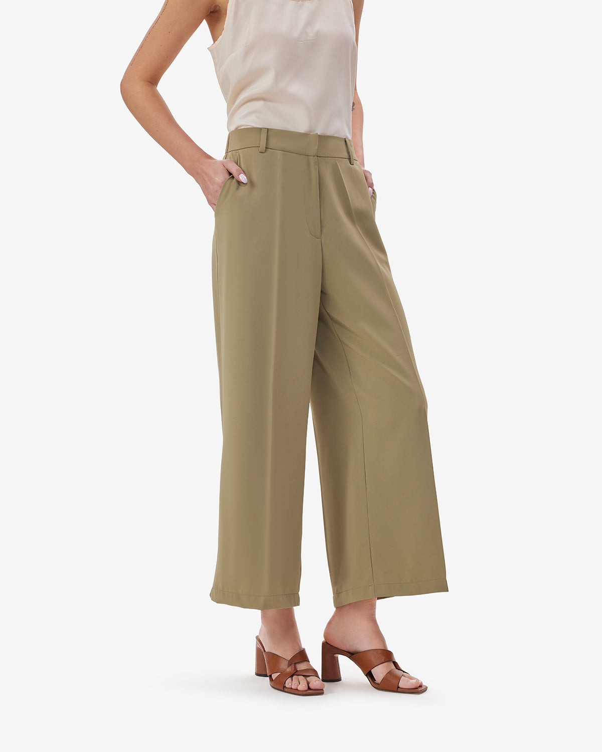 Women Olive BreezeFlow Wide Leg Pants