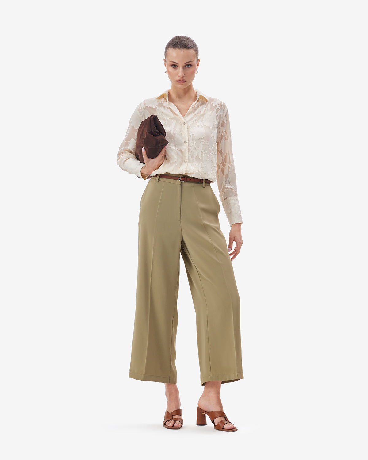 Women Olive BreezeFlow Wide Leg Pants