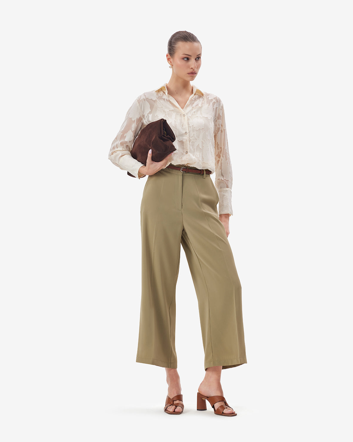 Women Olive BreezeFlow Wide Leg Pants