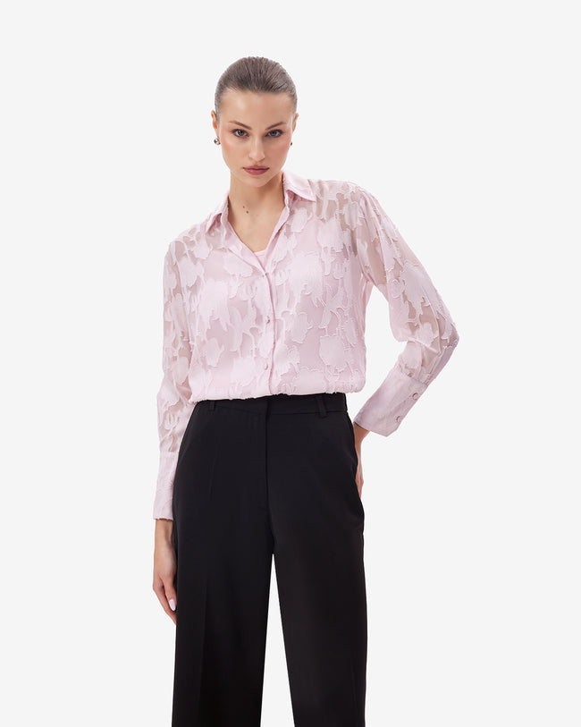 Women Pink Jacquard Shirt With Camisole