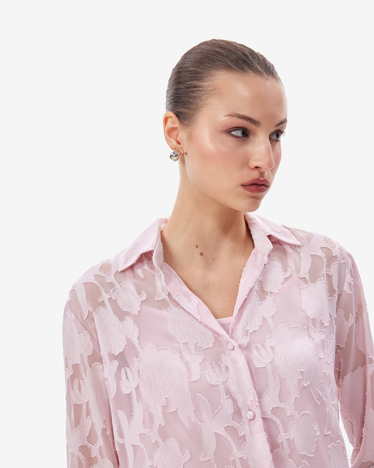 Women Pink Jacquard Shirt With Camisole