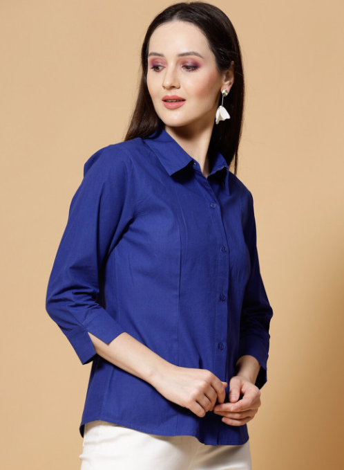 Women Solid Bubble Crepe Odour Free Shirt