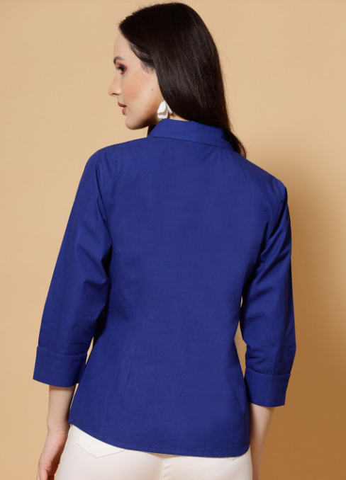 Women Solid Bubble Crepe Odour Free Shirt