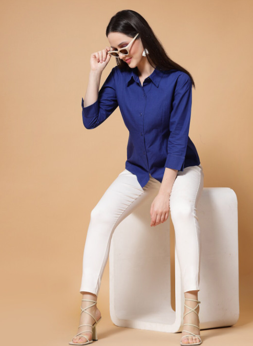 Women Solid Bubble Crepe Odour Free Shirt