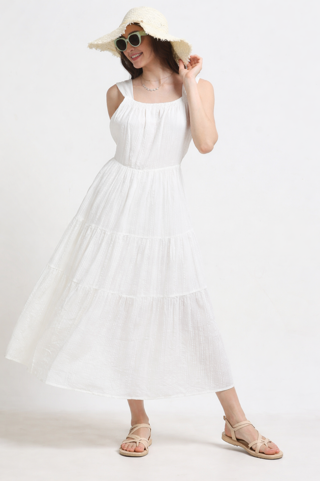 Women White Deep Back Summer Dress
