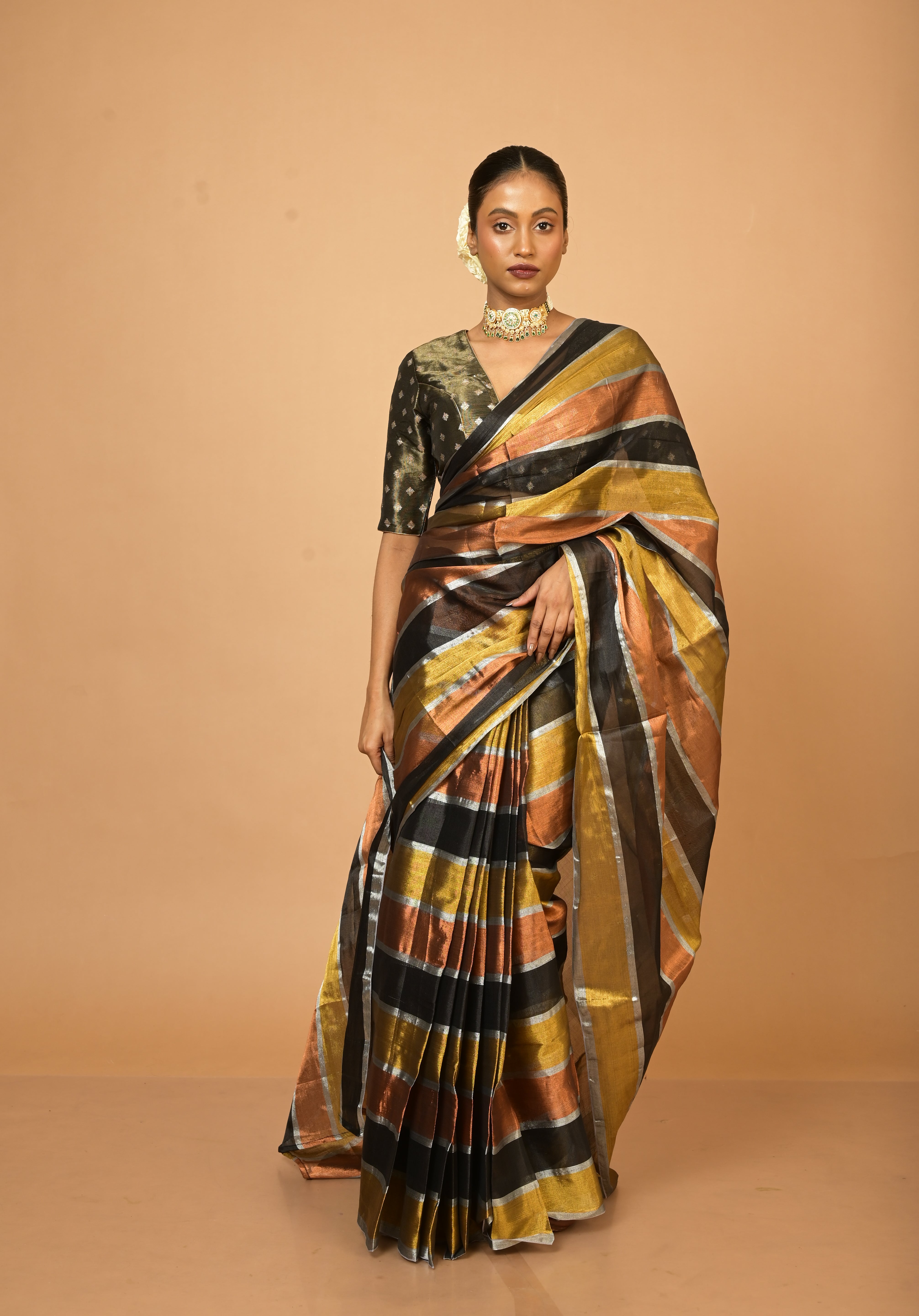 Suprabha Multicoloured Handloom Tissue Saree