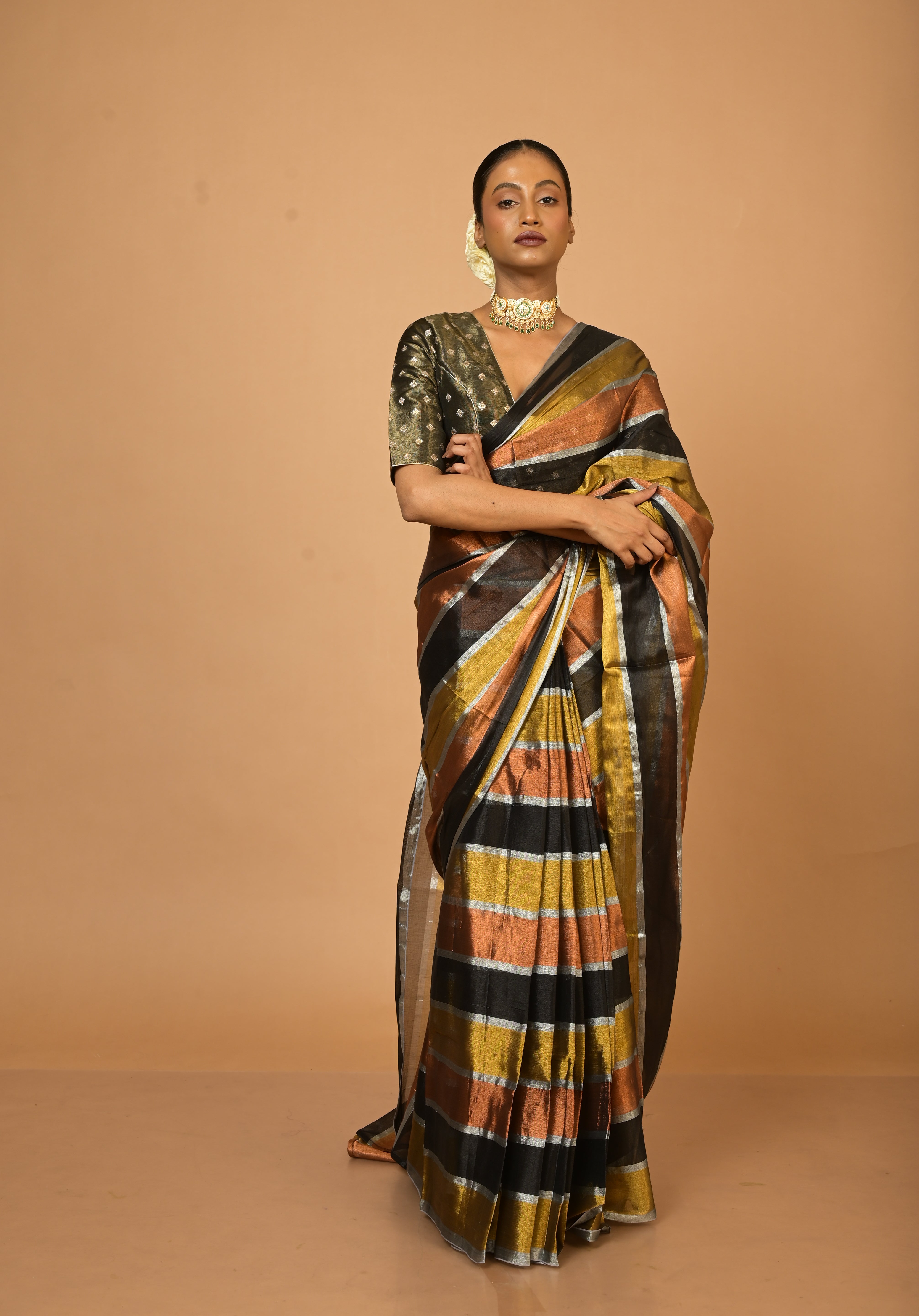 Suprabha Multicoloured Handloom Tissue Saree