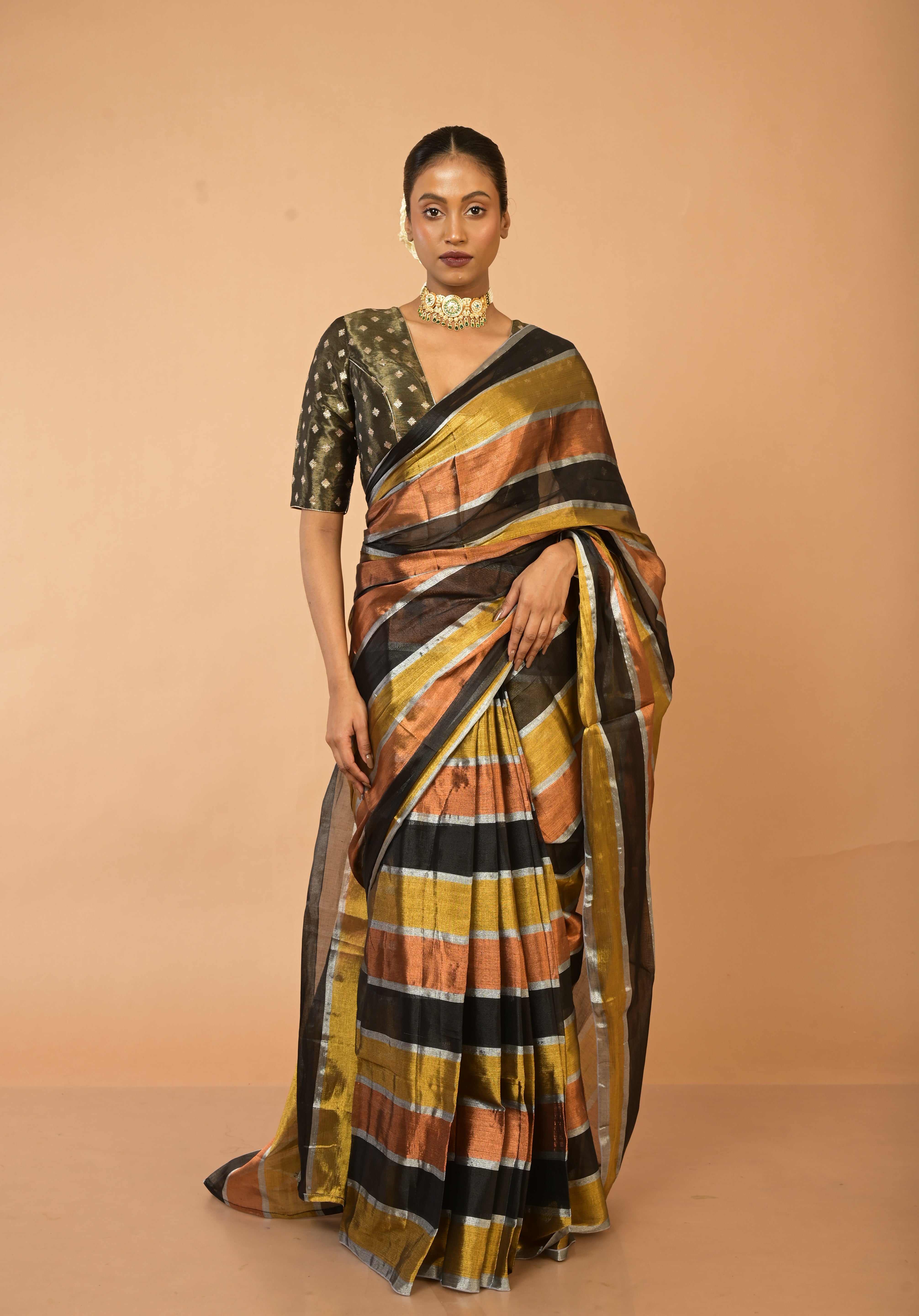 Suprabha Multicoloured Handloom Tissue Saree
