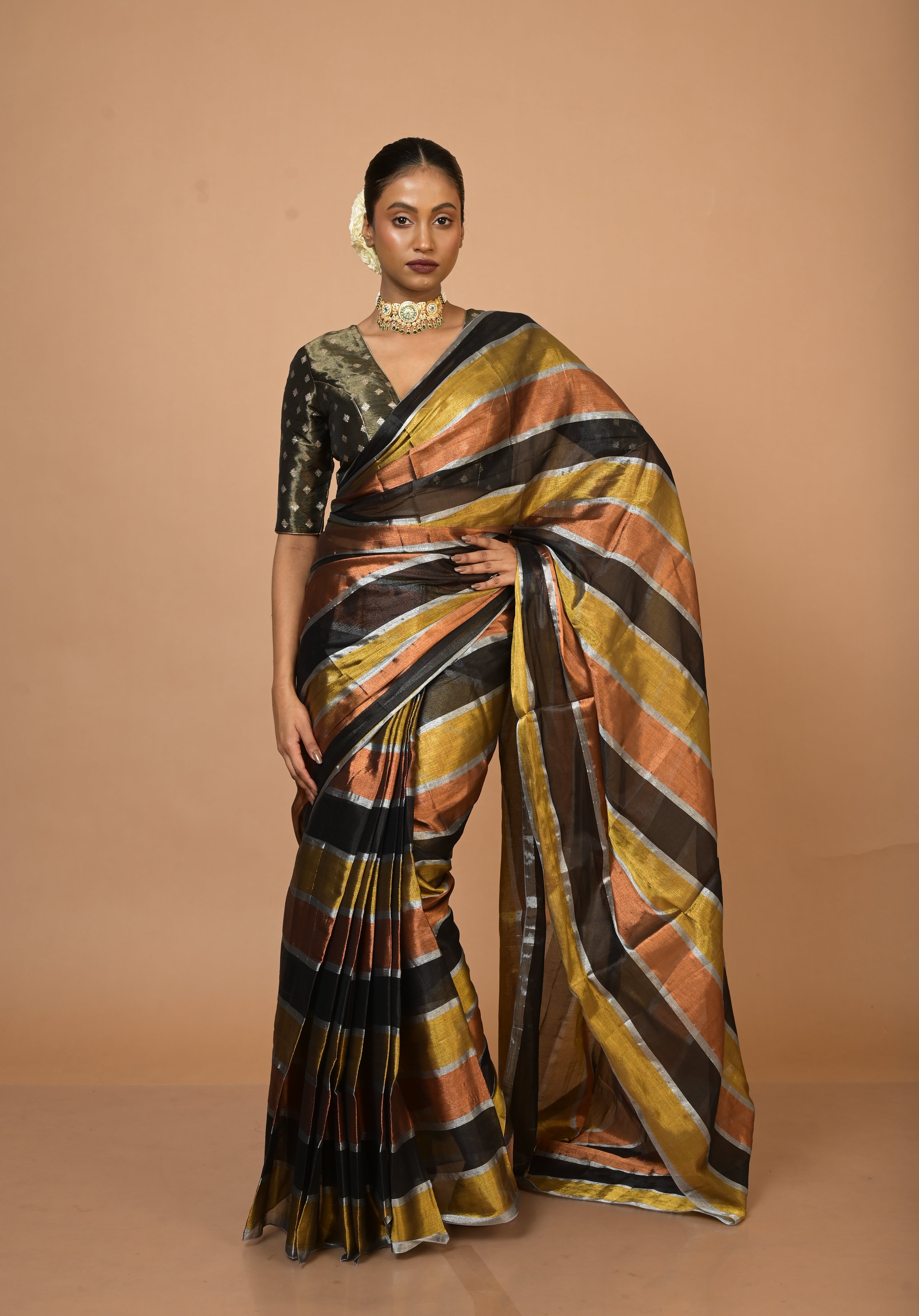 Suprabha Multicoloured Handloom Tissue Saree