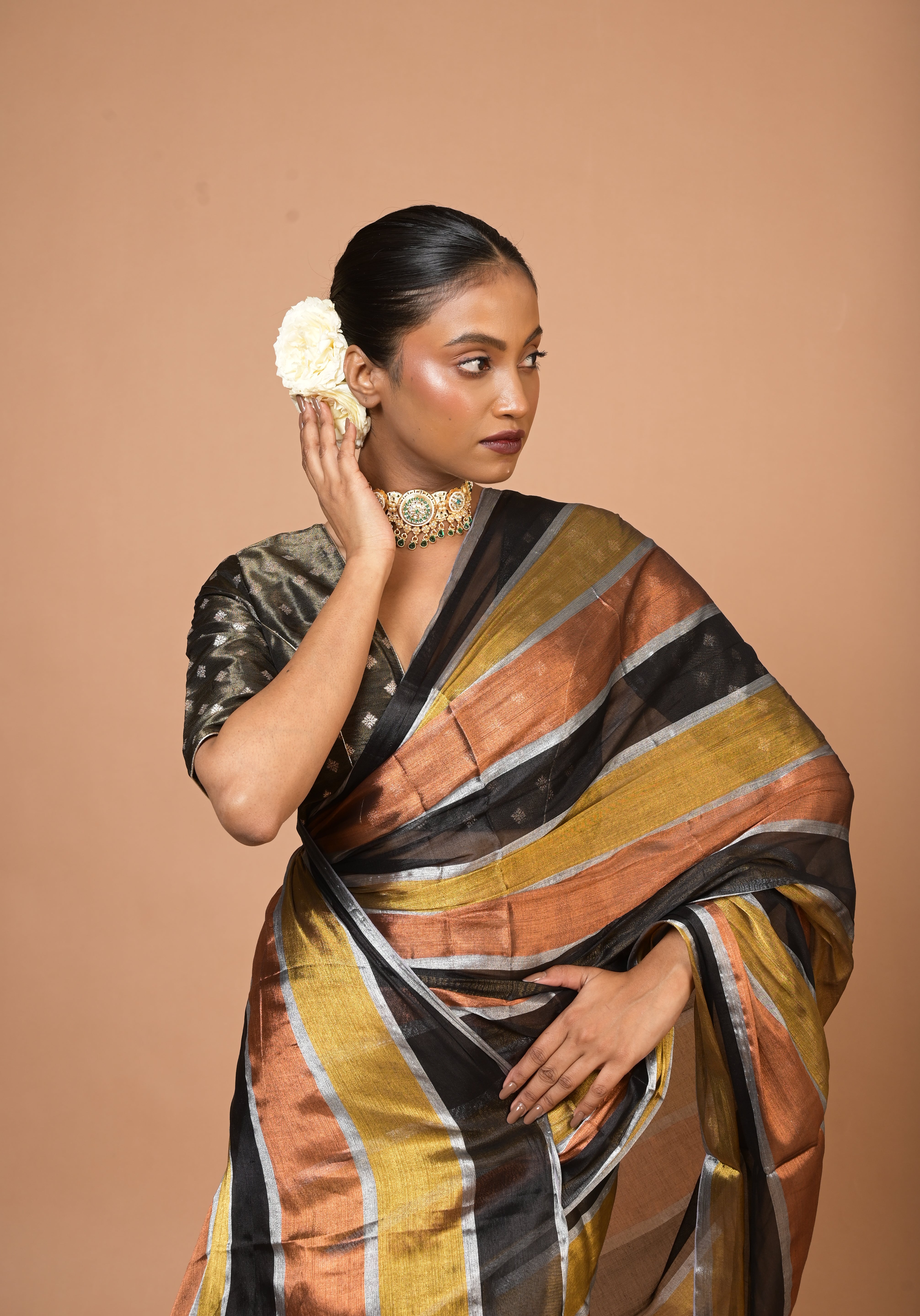 Suprabha Multicoloured Handloom Tissue Saree