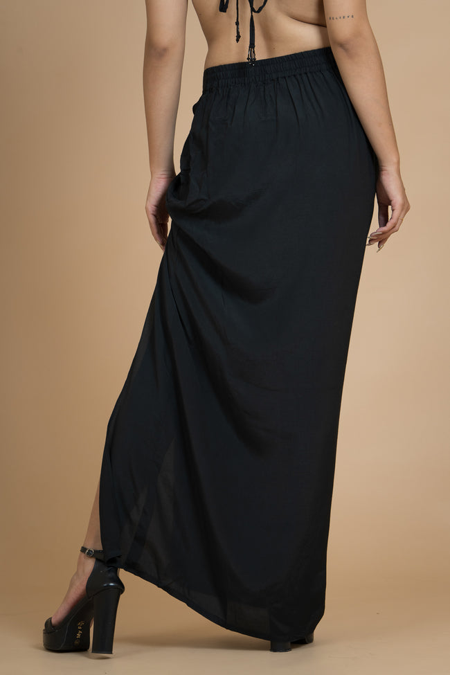 Women Black Rain Draped Cotton Skirt