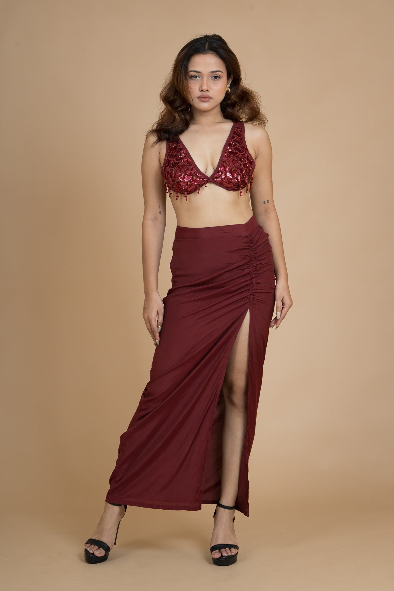 Women Scarlet Rush Draped Cotton Skirt